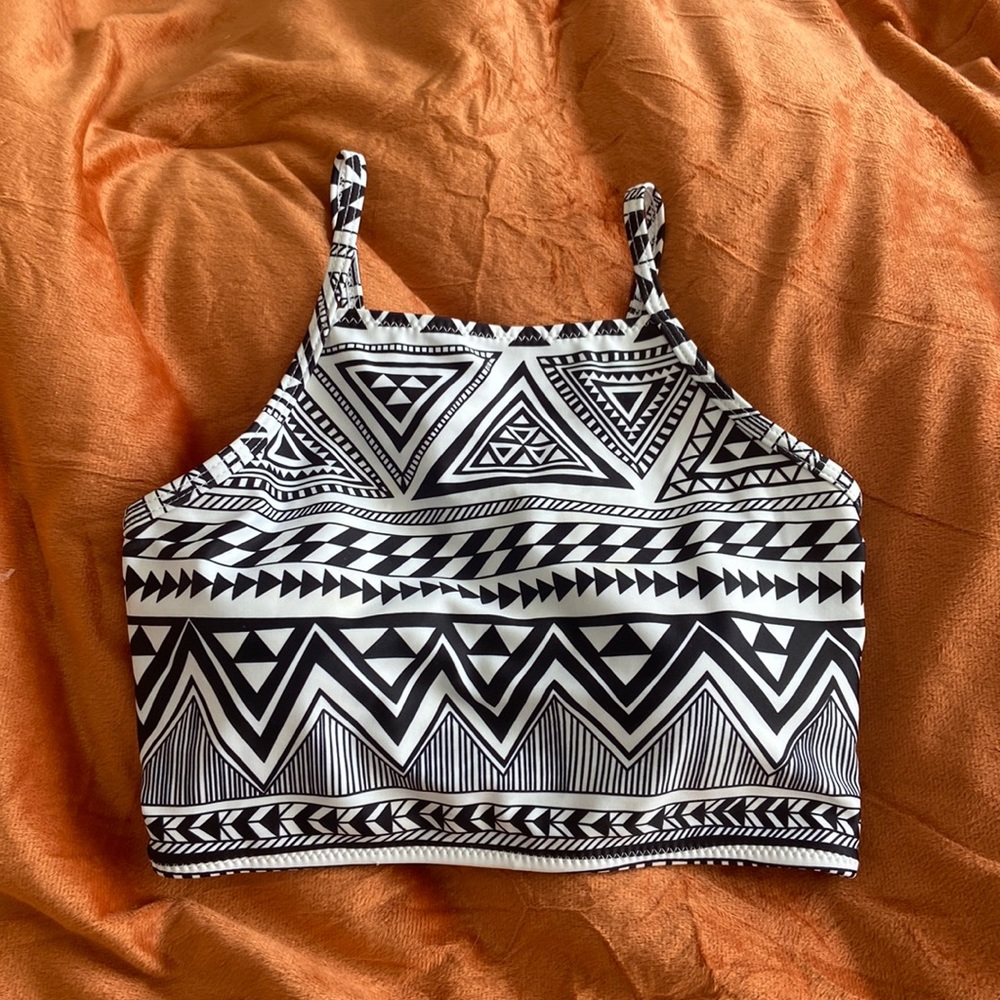 Halter Black And White Bikini Top